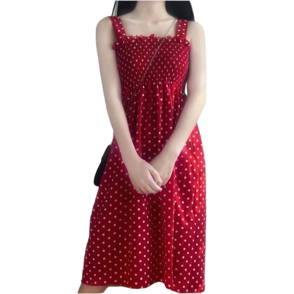 Peach Love California red and white poka dot spring summer dress maxi size small